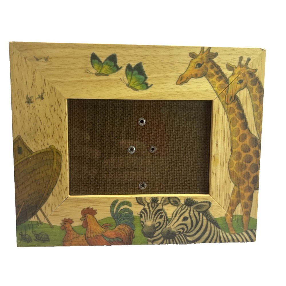 Fetco Noah's Ark Wooden Photo Frame Animals Giraffes Zebras Rooster Nursery Deco